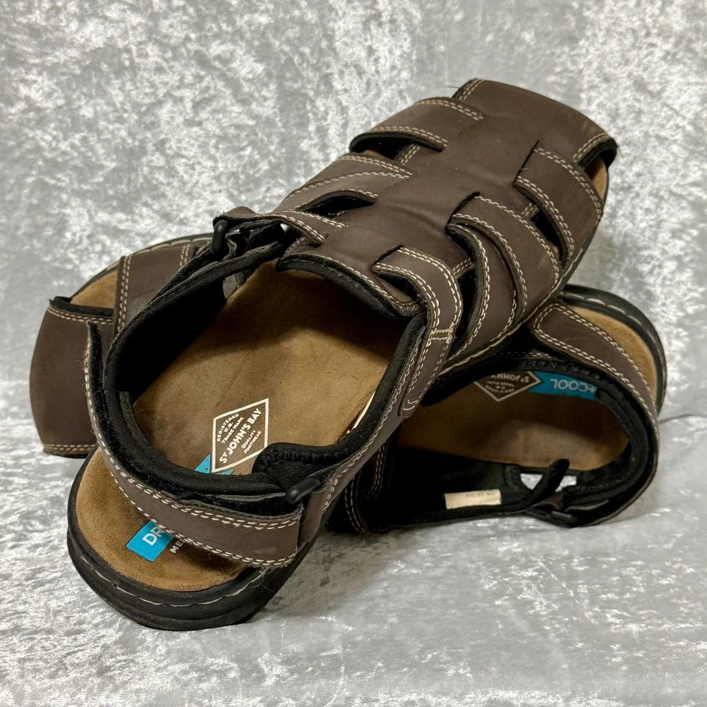 St Johns Bay Felix Mens 11M Dark Brown Fisherman Sandals‎ Memory Foam SJB FELIX
